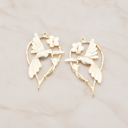 Humming Bird Connector Pendant, 2 Pc on warm marble background (PD.402)
