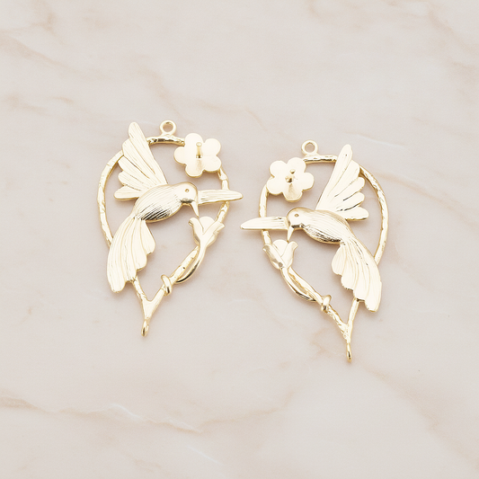 Humming Bird Connector Pendant, 2 Pc on warm marble background (PD.402)