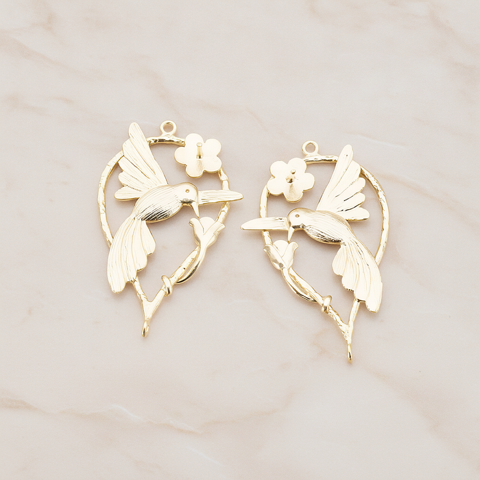 Humming Bird Connector Pendant, 2 Pc on warm marble background (PD.402)