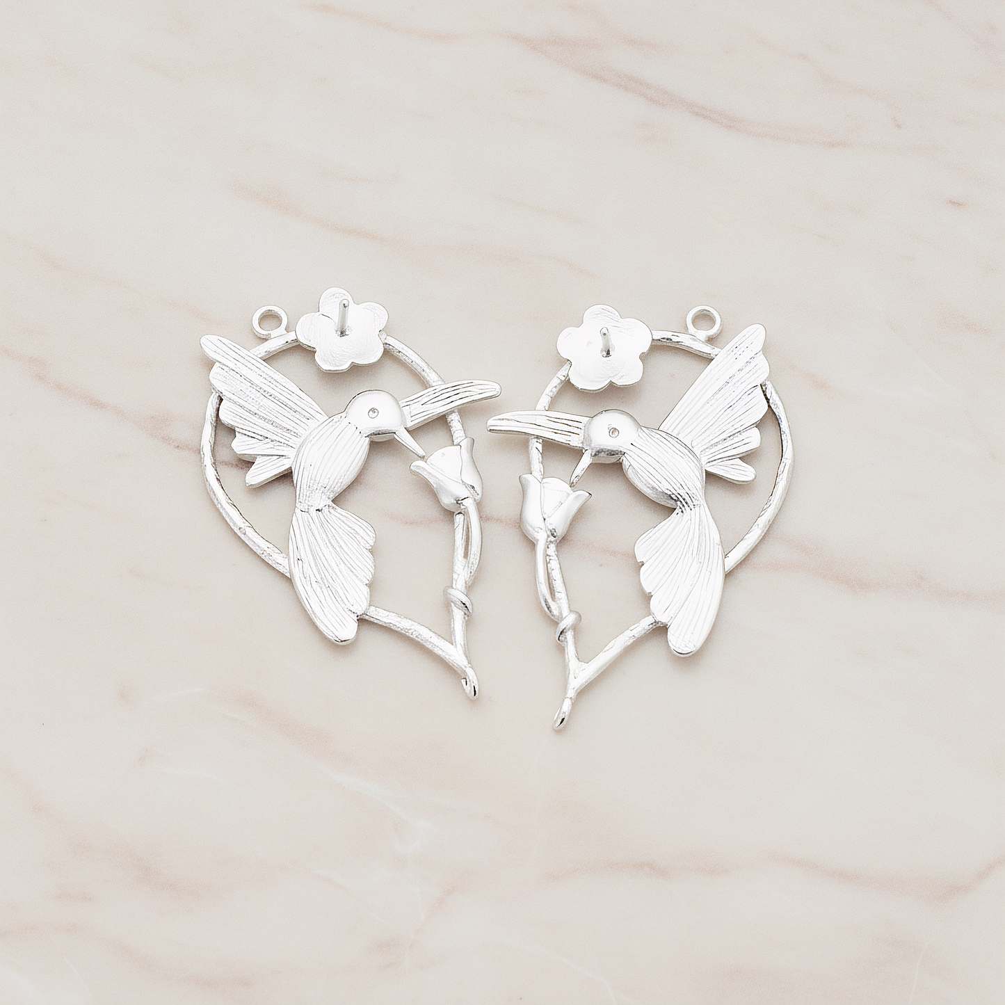 Humming Bird Connector Pendant, 2 Pc on warm marble background (PD.402)