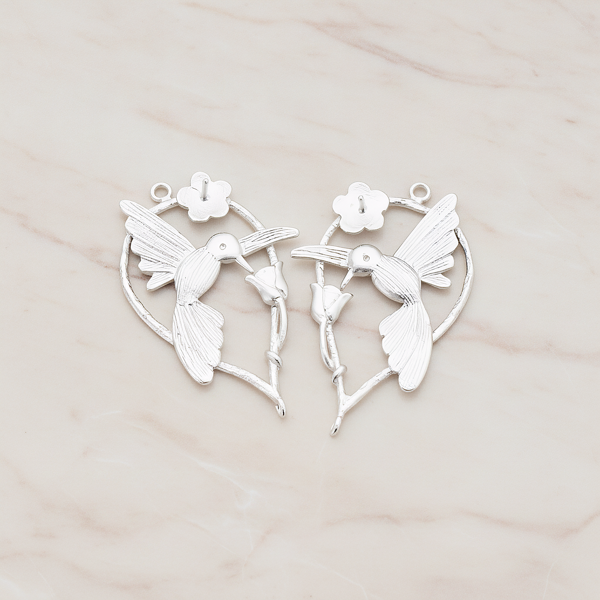 Humming Bird Connector Pendant, 2 Pc on warm marble background (PD.402)