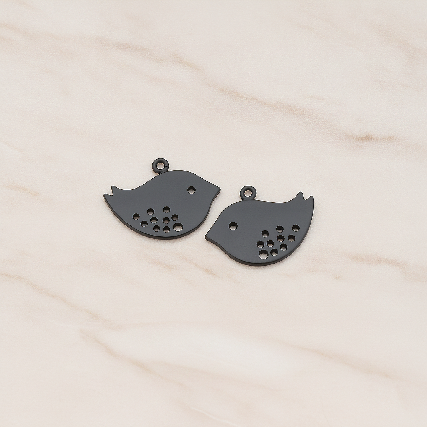 Tree Sparrow Bird Charm Pendant, 2 Pc on warm marble background (PD.422-02)