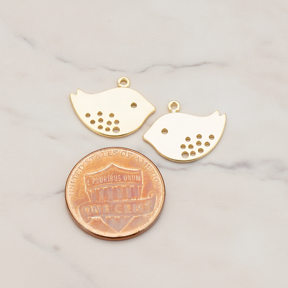 Tree Sparrow Bird Charm Pendant, 2 Pc on warm marble background (PD.422-02)