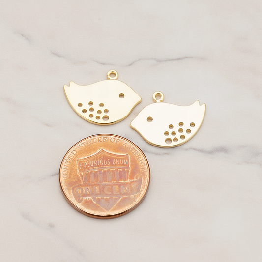 Tree Sparrow Bird Charm Pendant, 2 Pc on warm marble background (PD.422-02)