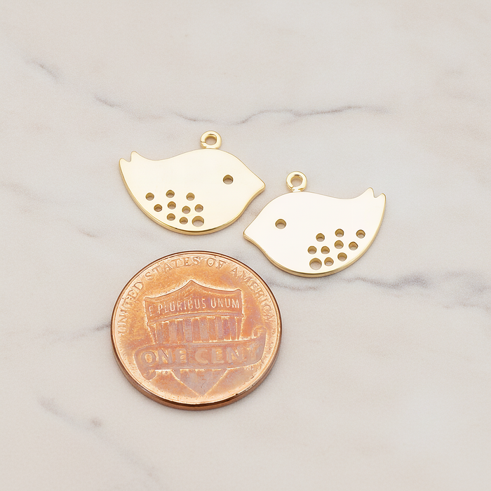 Tree Sparrow Bird Charm Pendant, 2 Pc on warm marble background (PD.422-02)