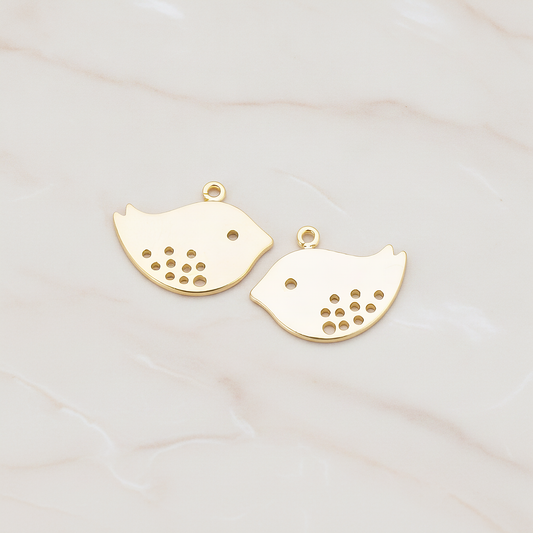 Tree Sparrow Bird Charm Pendant, 2 Pc on warm marble background (PD.422-02)