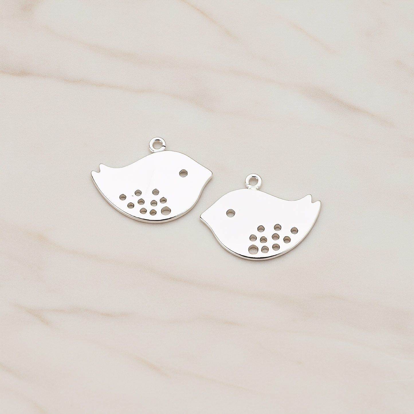 Tree Sparrow Bird Charm Pendant, 2 Pc on warm marble background (PD.422-02)