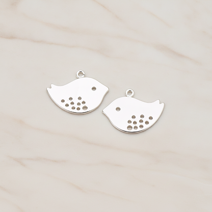 Tree Sparrow Bird Charm Pendant, 2 Pc on warm marble background (PD.422-02)