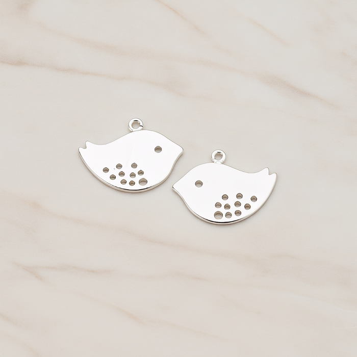 Tree Sparrow Bird Charm Pendant, 2 Pc on warm marble background (PD.422-02)
