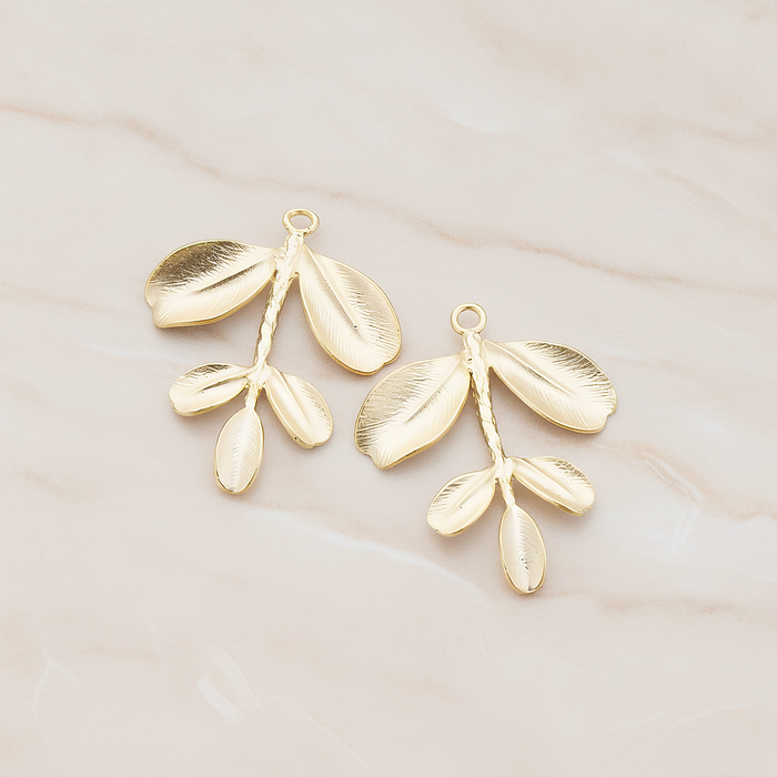 Branch with Five Leaf Pendant, 2 Pc on warm marble background (PD.425)