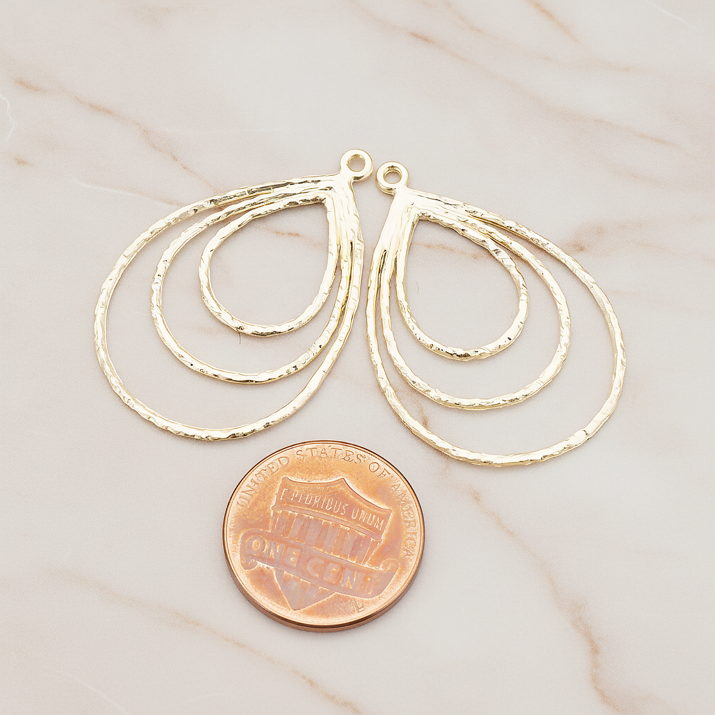 Triple Teardrop Pendant, 2 Pc on warm marble background (PD.430)