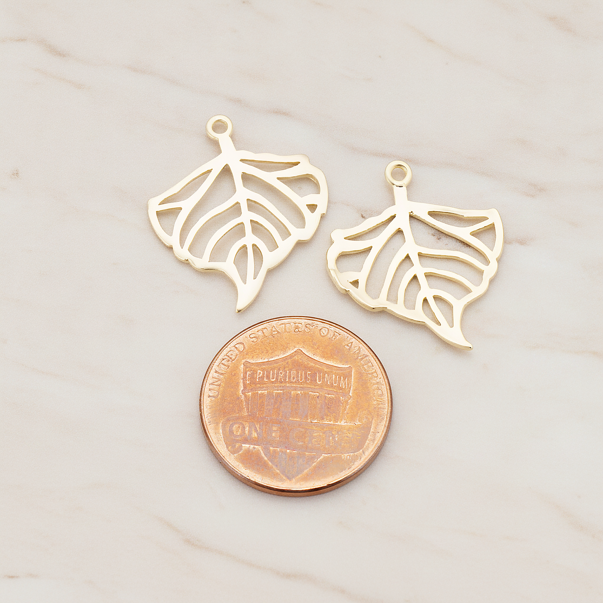 Small Wide Leaf Pendant, 2 Pc on warm marble background (PD.445)