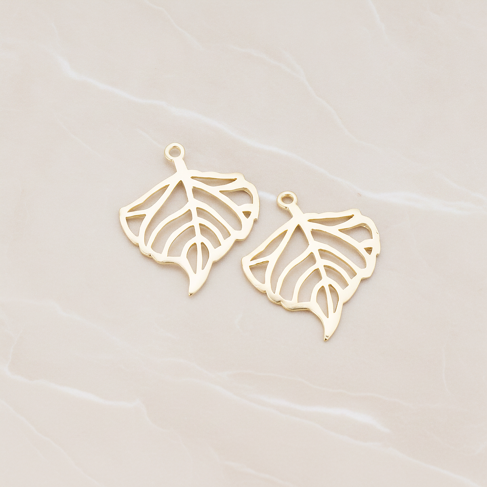 Small Wide Leaf Pendant, 2 Pc on warm marble background (PD.445)