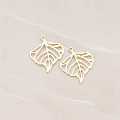 Small Wide Leaf Pendant, 2 Pc on warm marble background (PD.445)