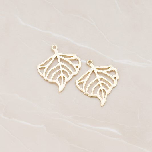 Small Wide Leaf Pendant, 2 Pc on warm marble background (PD.445)
