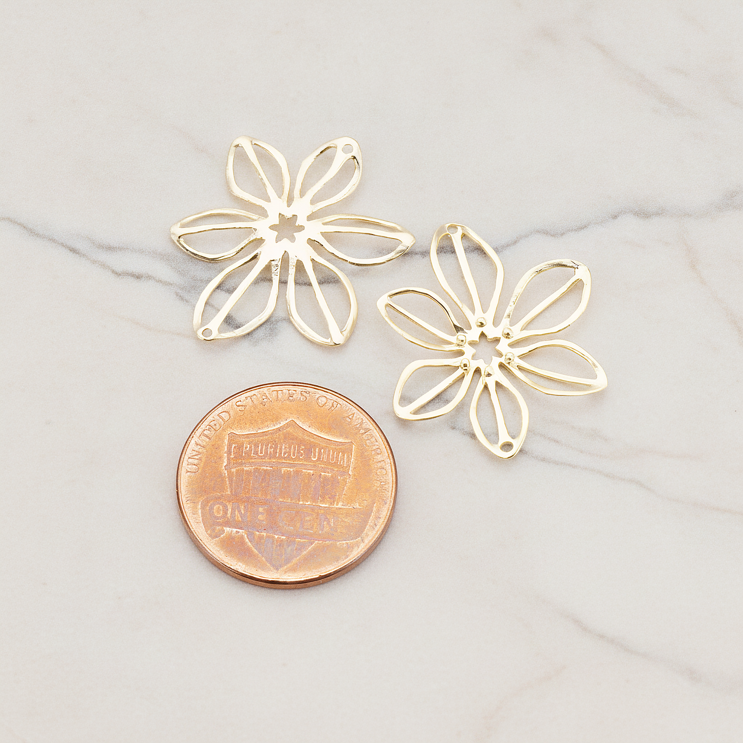 Small Flower Connector Pendant, 2 Pc on warm marble background (PD.448-01)