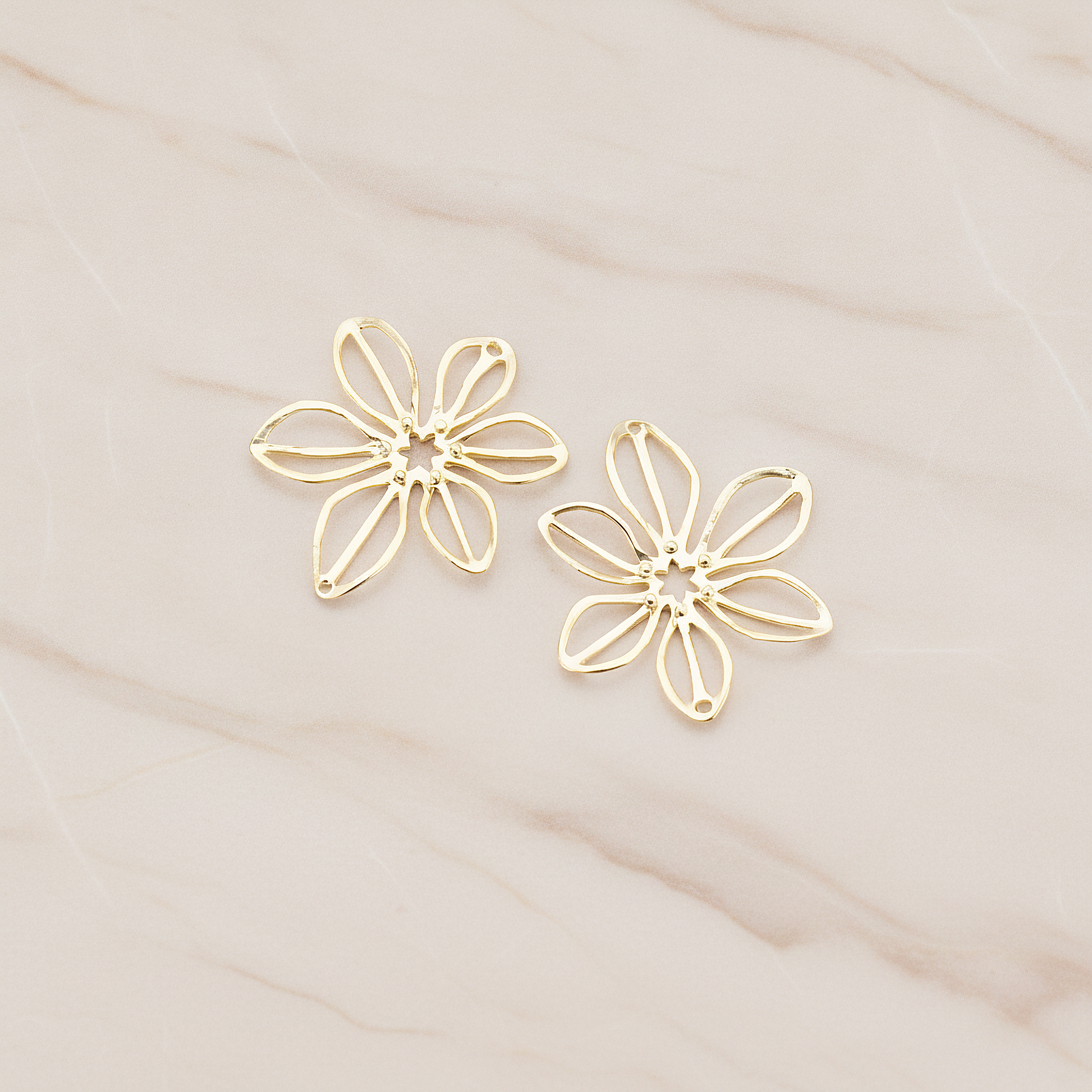 Small Flower Connector Pendant, 2 Pc on warm marble background (PD.448-01)