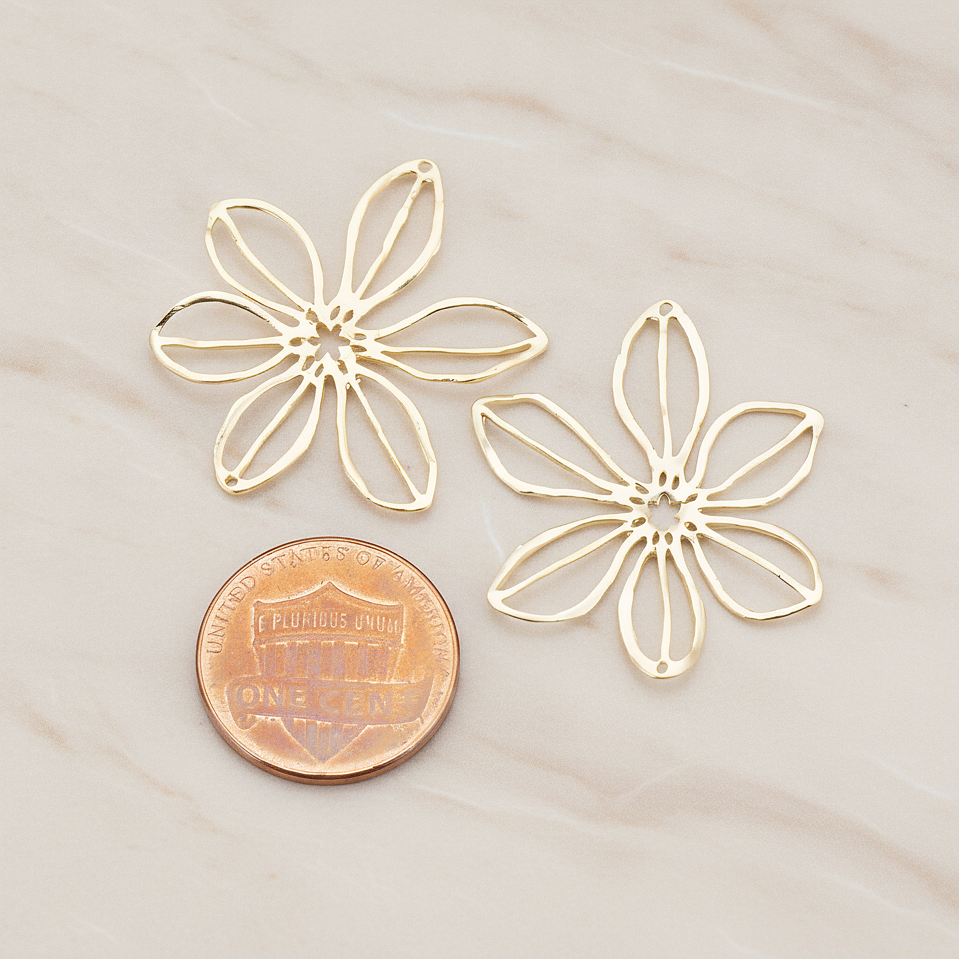 Large Flower Connector Pendant, 2 Pc on warm marble background (PD.448-02)