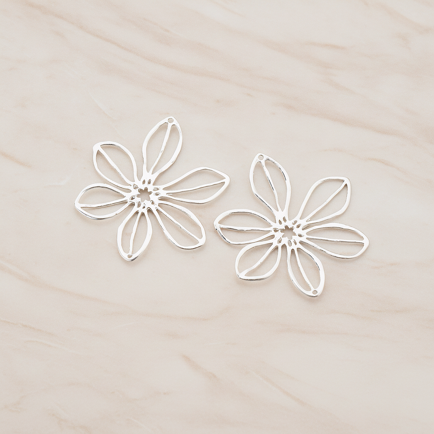Large Flower Connector Pendant, 2 Pc on warm marble background (PD.448-02)