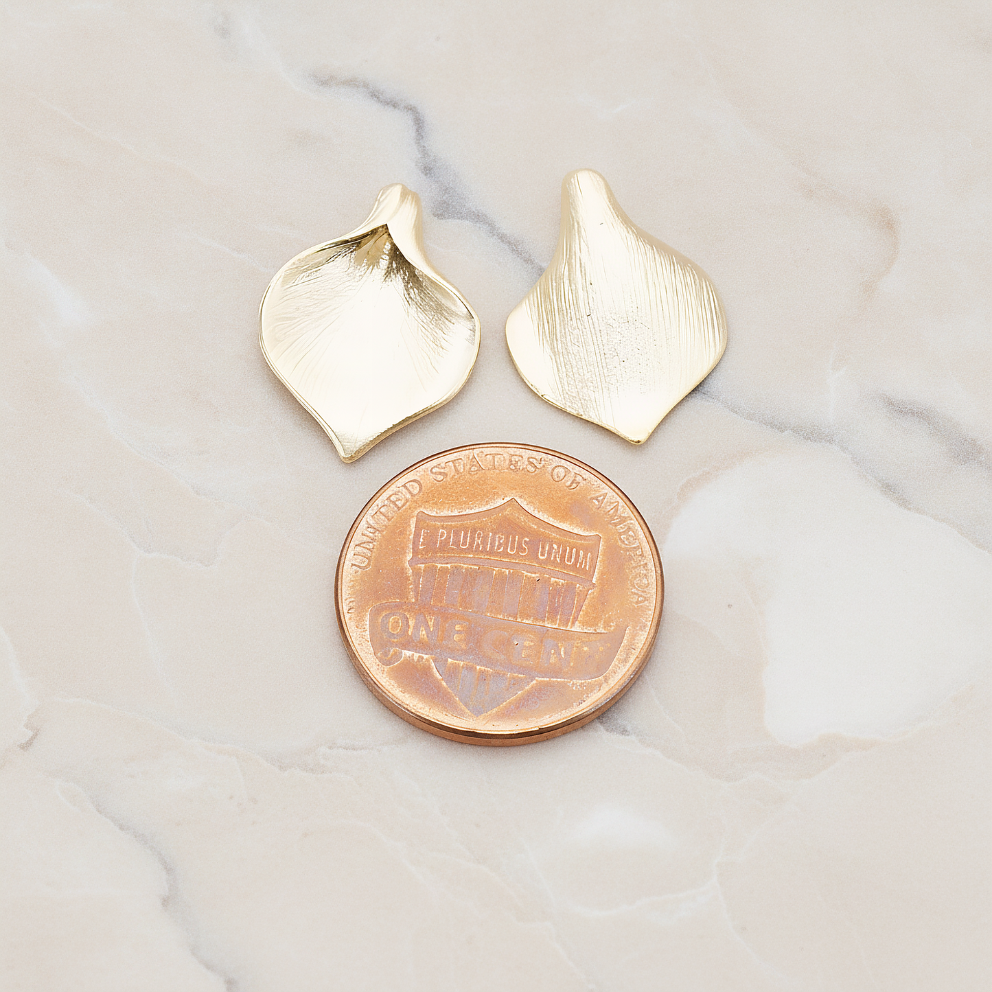 Small Wide Calla Flower Pendant, 2 Pc on warm marble background (PD.455-01)