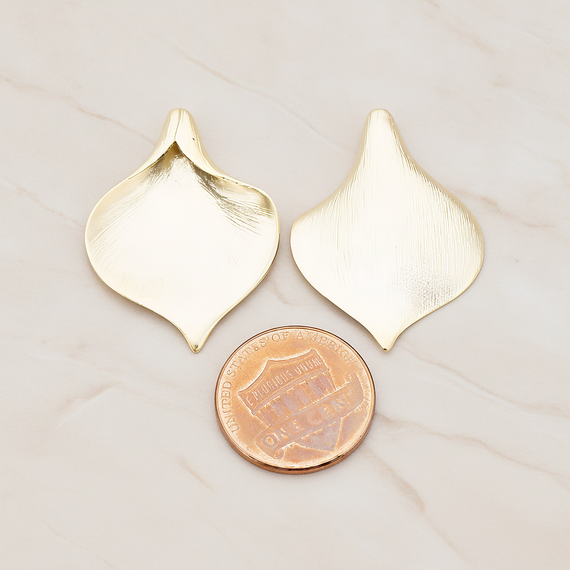Wide Large Calla Flower Pendant, 2 Pc on warm marble background (PD.455-02)