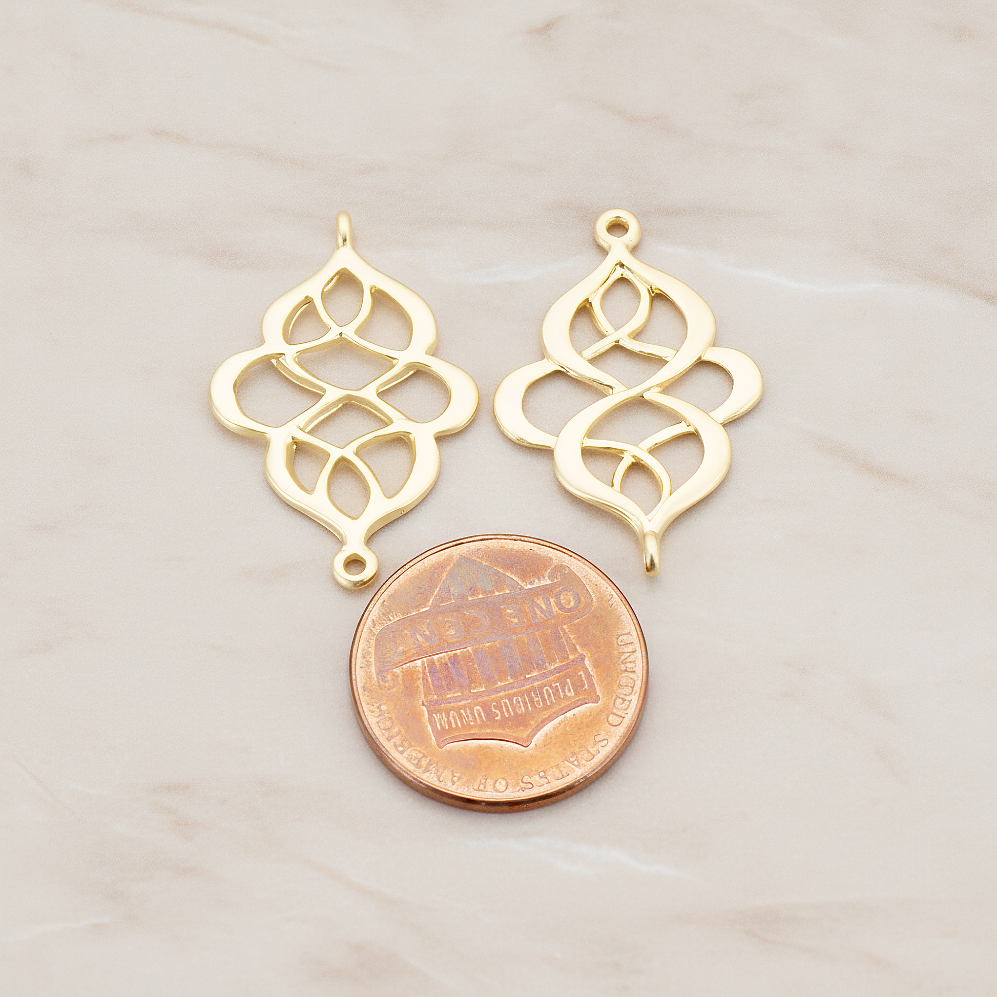 Oriental Shape Connector Pendant, 2 Pc on warm marble background (PD.462)