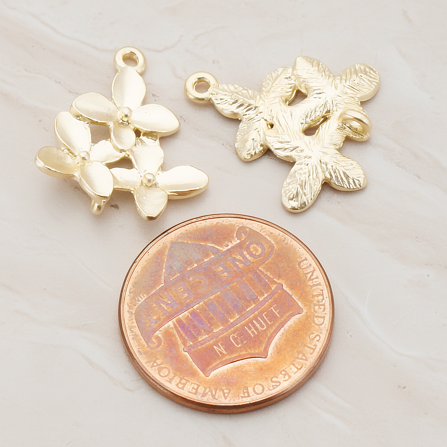 Cherry Blossom Connector Pendant, 2 Pc on warm marble background (PD.466)