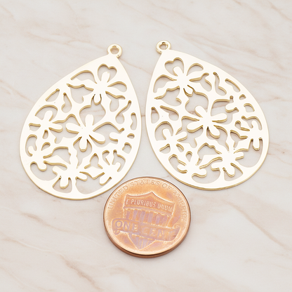 Floral Teardrop Pendant, 2 Pc on warm marble background (PD.478-01)