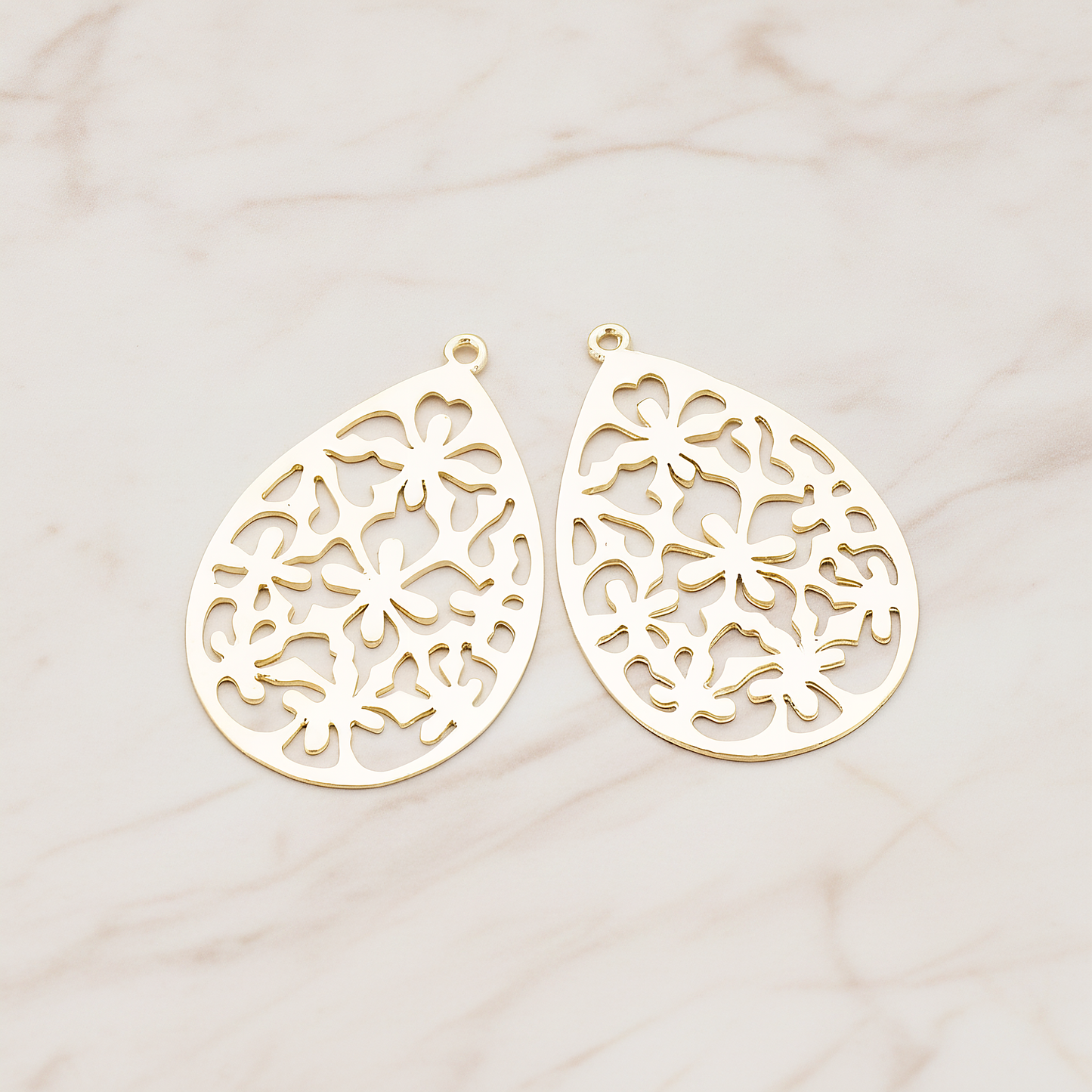 Floral Teardrop Pendant, 2 Pc on warm marble background (PD.478-01)