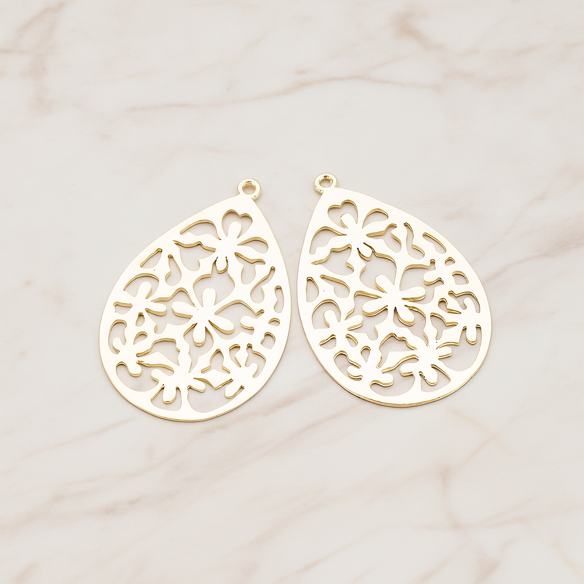 Floral Teardrop Pendant, 2 Pc on warm marble background (PD.478-01)