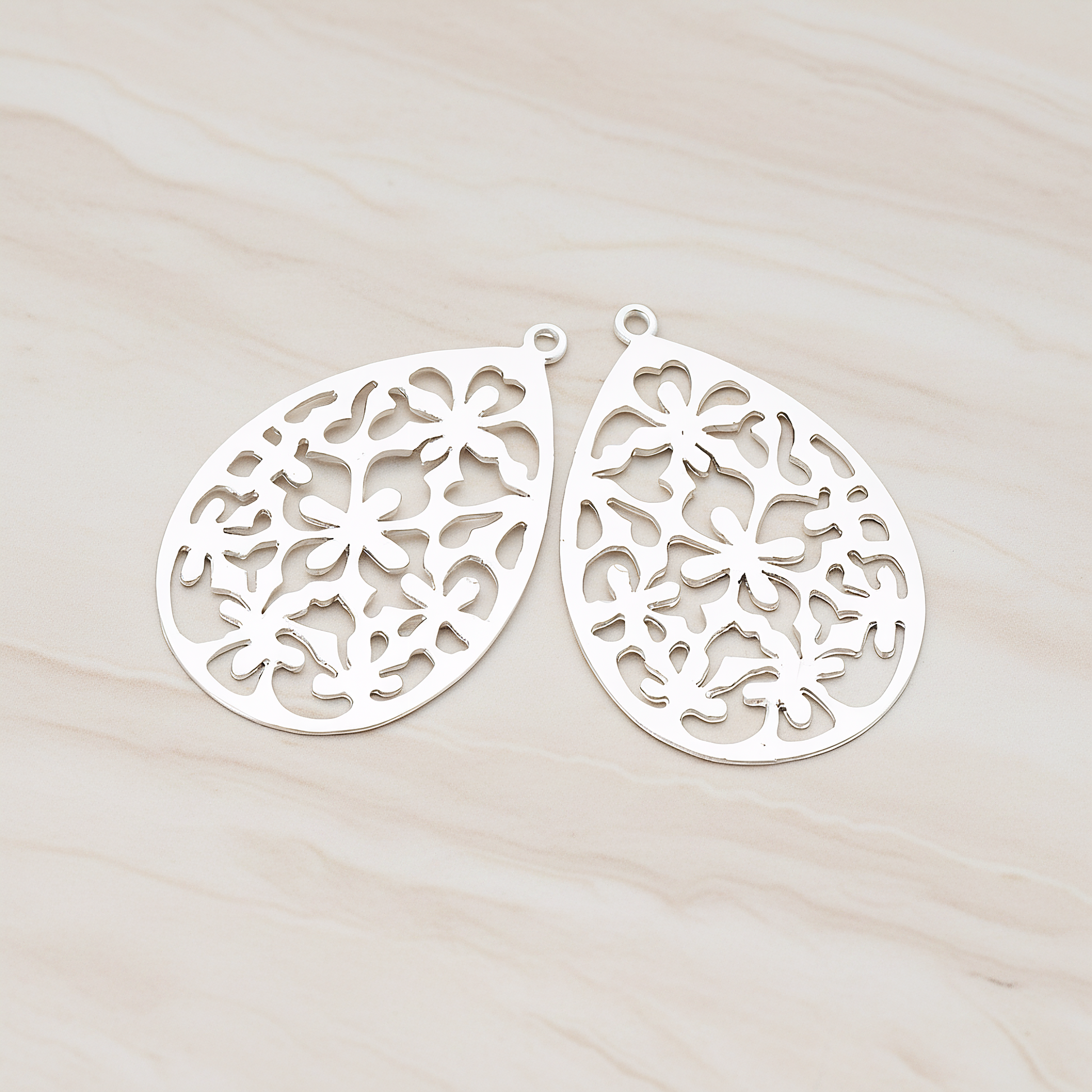 Floral Teardrop Pendant, 2 Pc on warm marble background (PD.478-01)