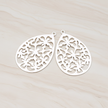 Floral Teardrop Pendant, 2 Pc on warm marble background (PD.478-01)