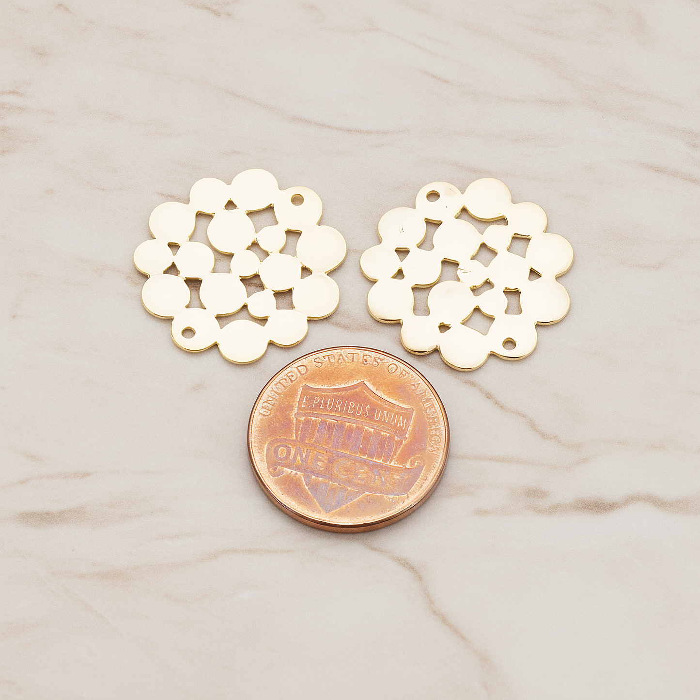 Flat Bubble Connector Pendant, 2 Pc on warm marble background (PD.500)