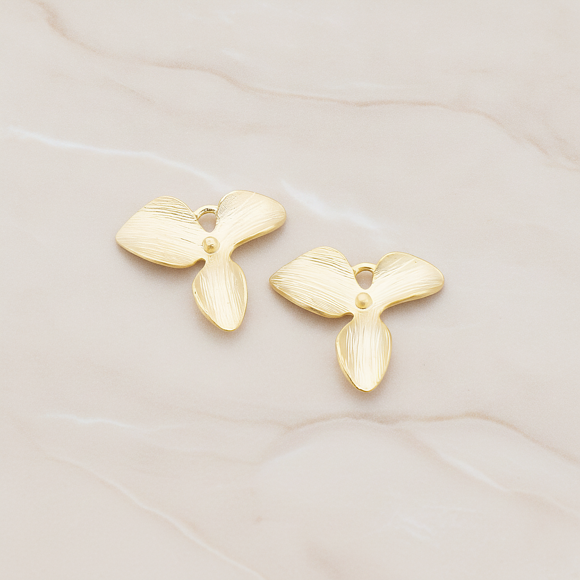 Small Three Petal Flower Pendant, 2 Pc on warm marble background (PD.507-04)