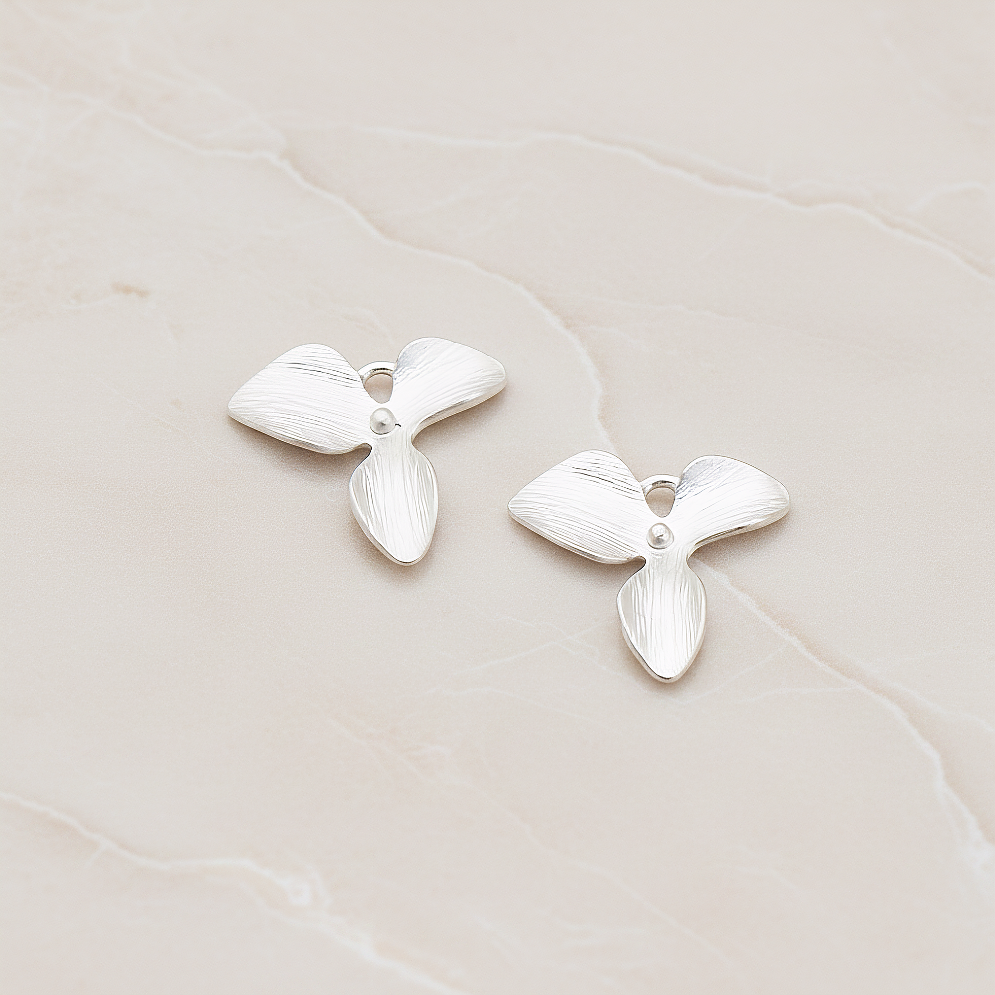 Small Three Petal Flower Pendant, 2 Pc on warm marble background (PD.507-04)