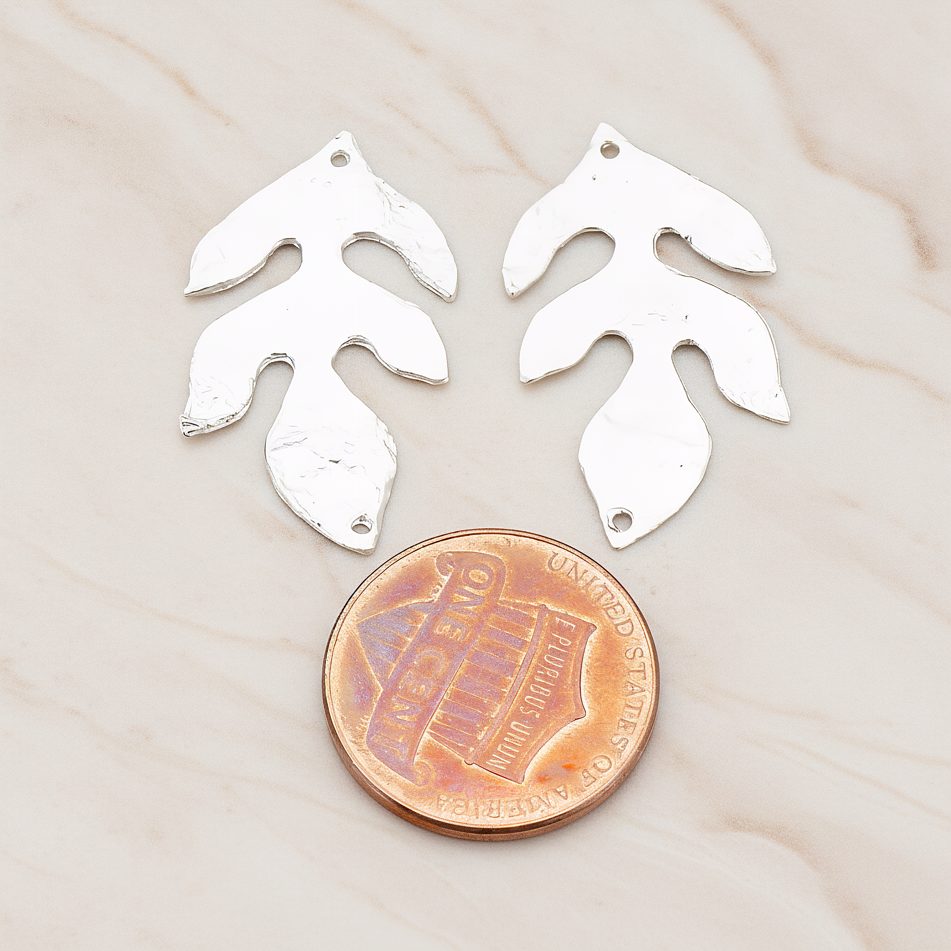 Textured Leaf Pendant, 2 Pc on warm marble background (PD.518)