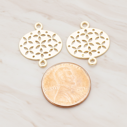Oval Flower Textured Connector Pendant, 2 Pc on warm marble background (PD.522)