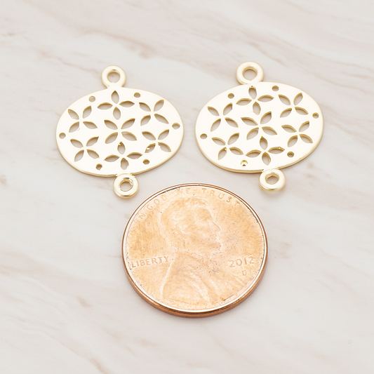Oval Flower Textured Connector Pendant, 2 Pc on warm marble background (PD.522)