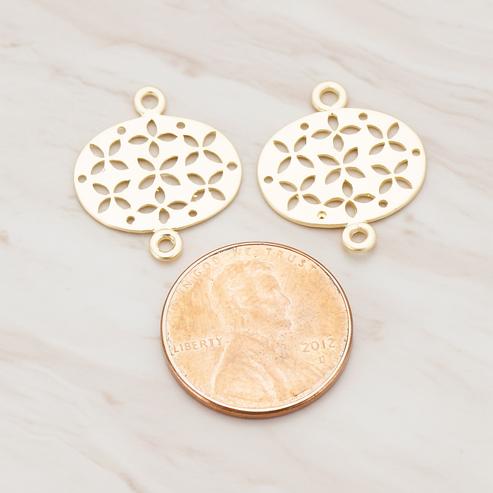 Oval Flower Textured Connector Pendant, 2 Pc on warm marble background (PD.522)