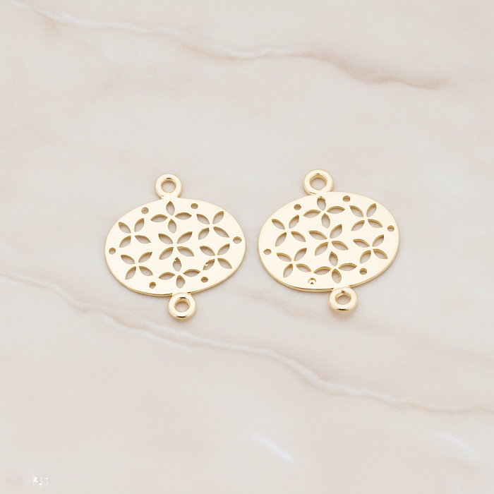 Oval Flower Textured Connector Pendant, 2 Pc on warm marble background (PD.522)