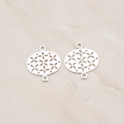 Oval Flower Textured Connector Pendant, 2 Pc on warm marble background (PD.522)