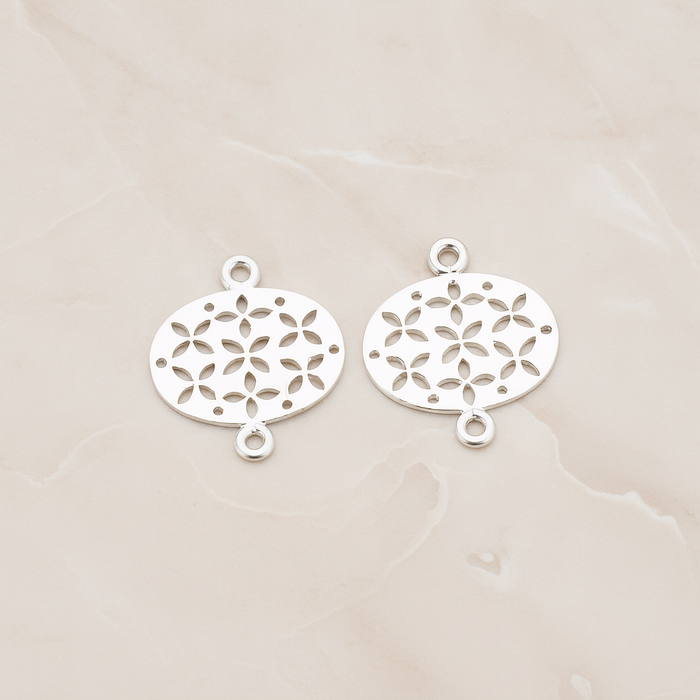 Oval Flower Textured Connector Pendant, 2 Pc on warm marble background (PD.522)