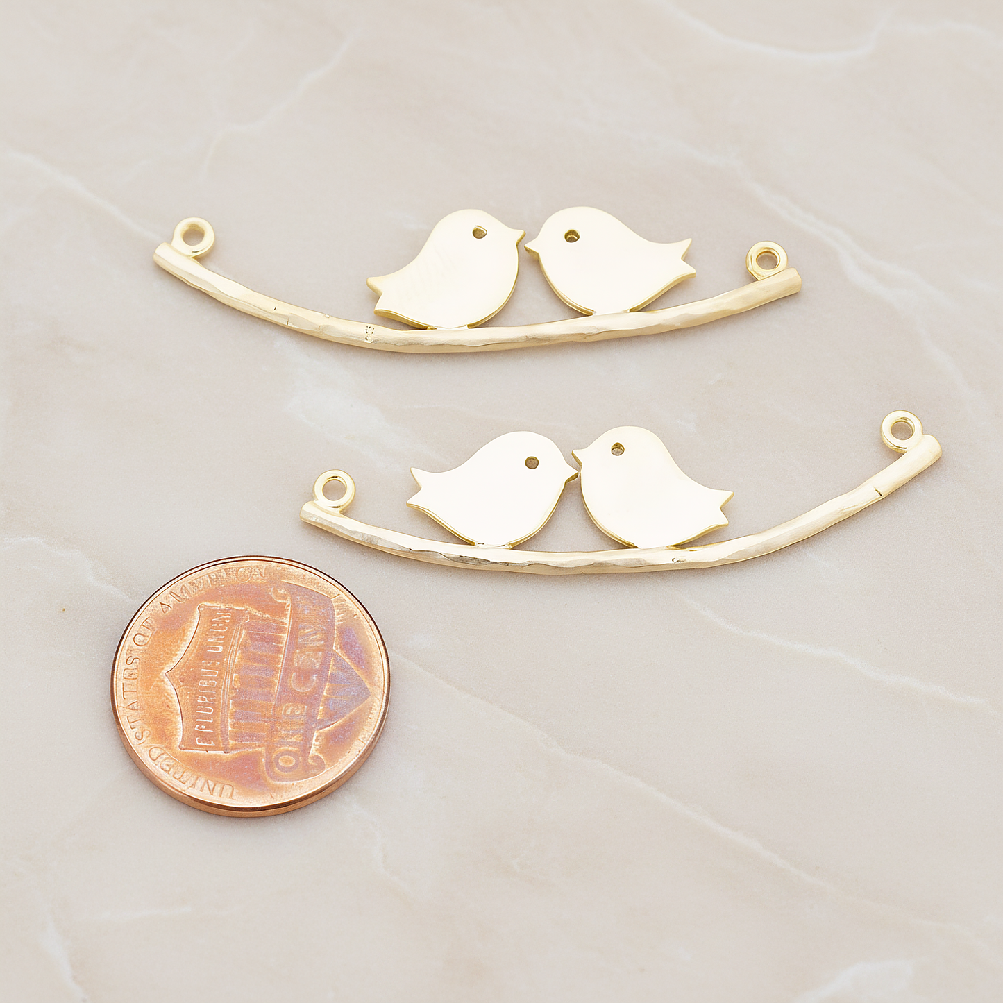 Bird on the Branch Original Pendant, 2 Pc on warm marble background (PD.555)
