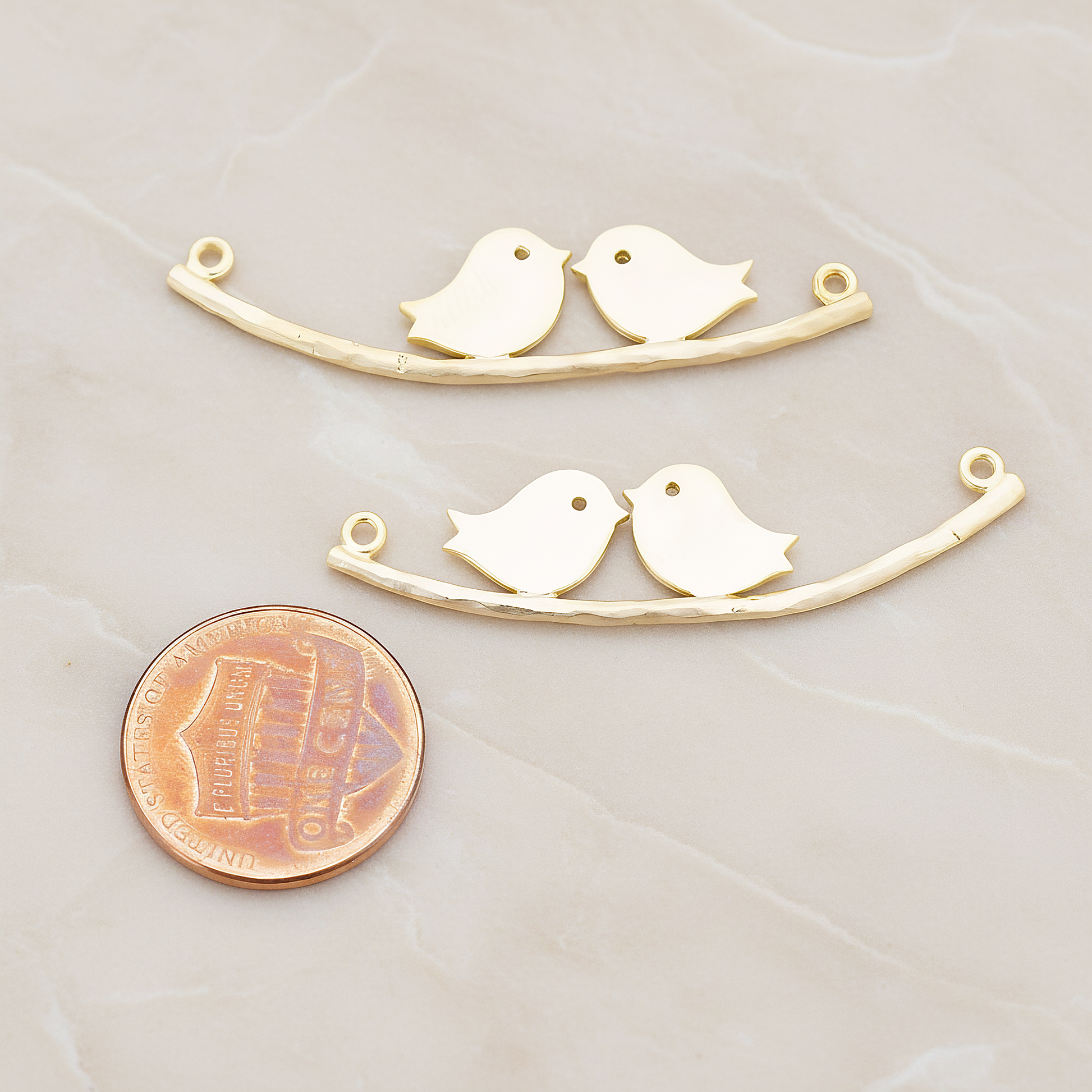 Bird on the Branch Original Pendant, 2 Pc on warm marble background (PD.555)