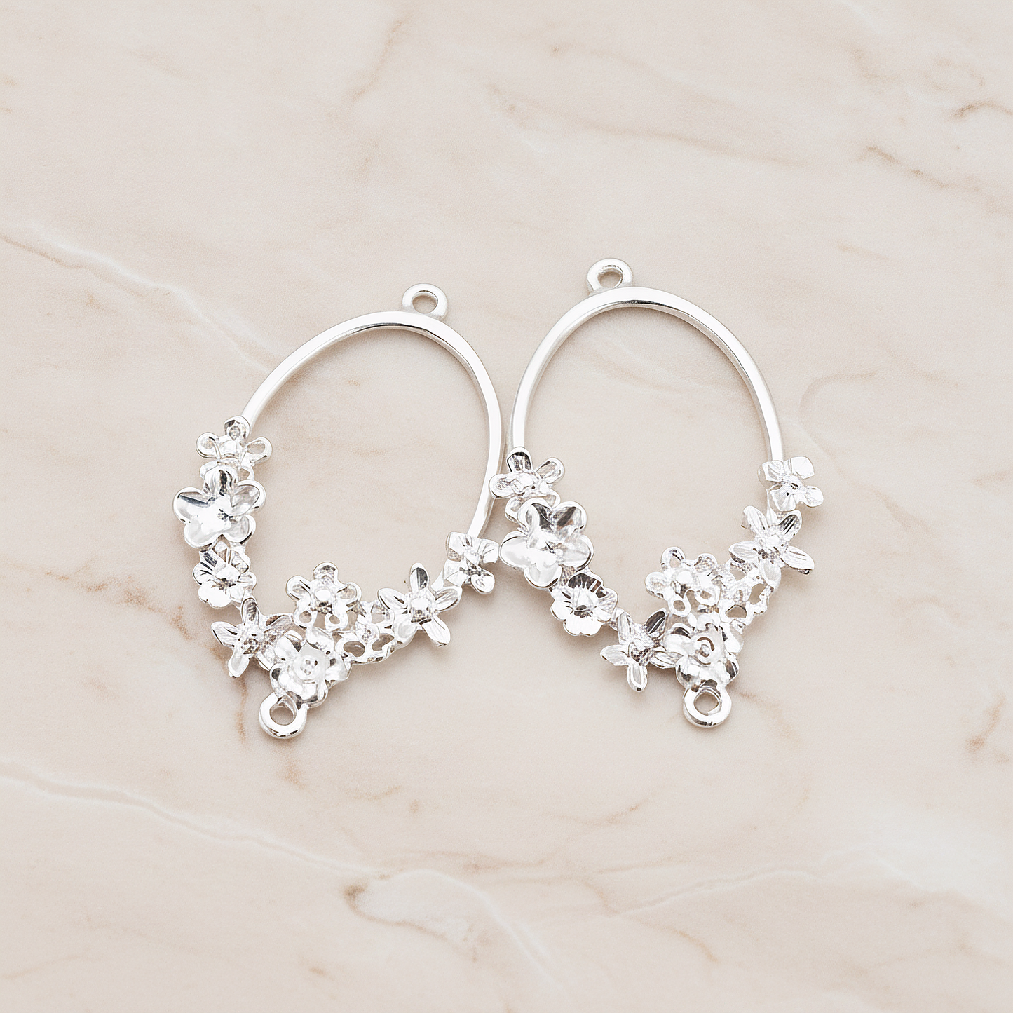 Oval Flower Connector Pendant, 2 Pc on warm marble background (PD.560)