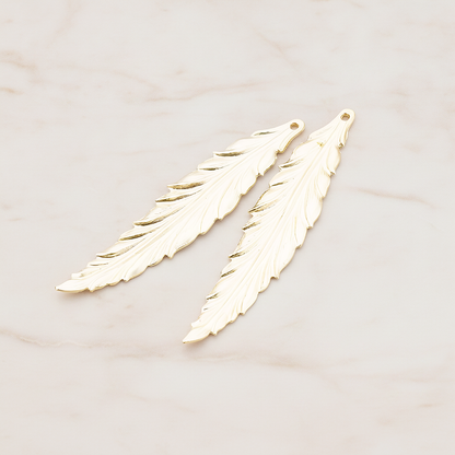 Thin Long Leaf Pendant, 2 Pc on warm marble background (PD.575-02)