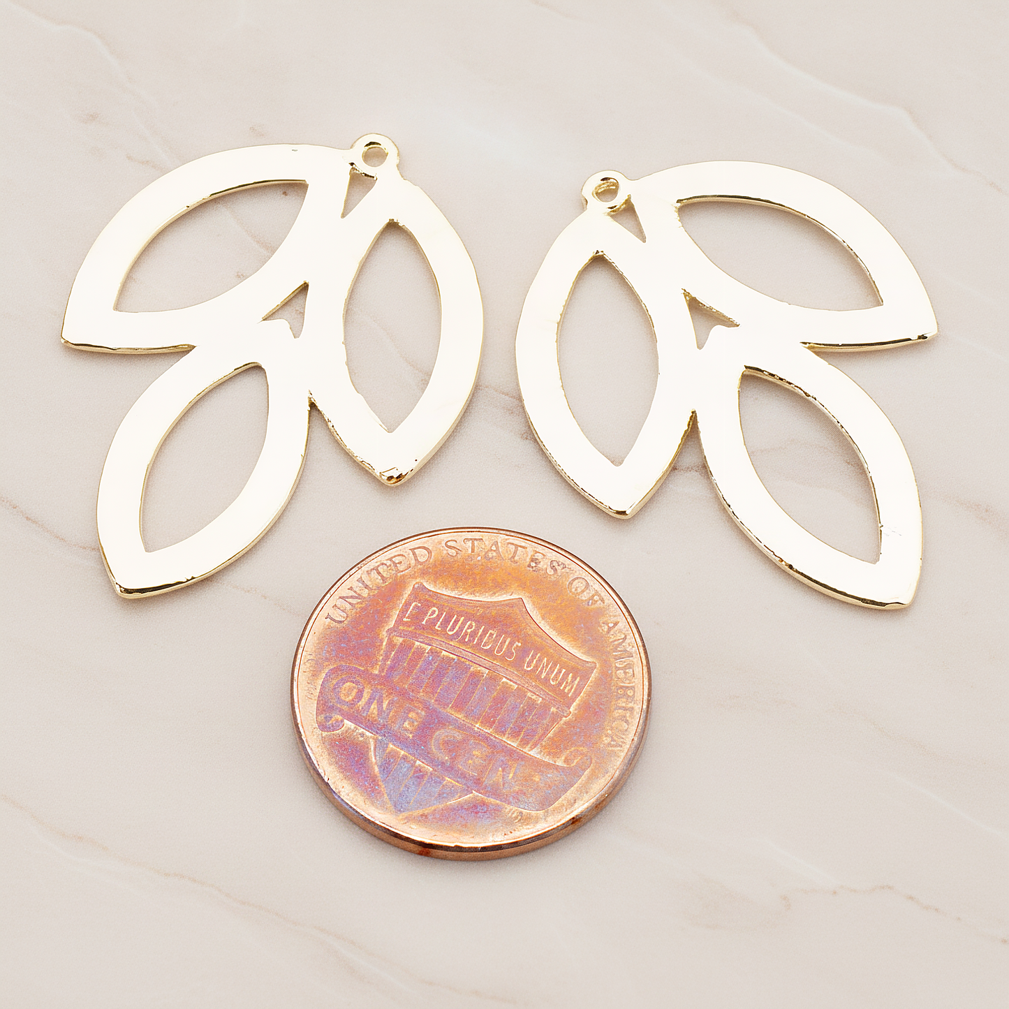 Triple Leaves Pendant, 2 Pc on warm marble background (PD.581)