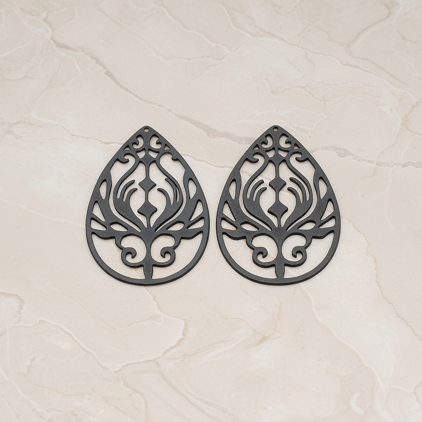 Peacock In Teardrop Pendant, 2 Pc on warm marble background (PD.585)