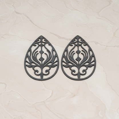 Peacock In Teardrop Pendant, 2 Pc on warm marble background (PD.585)