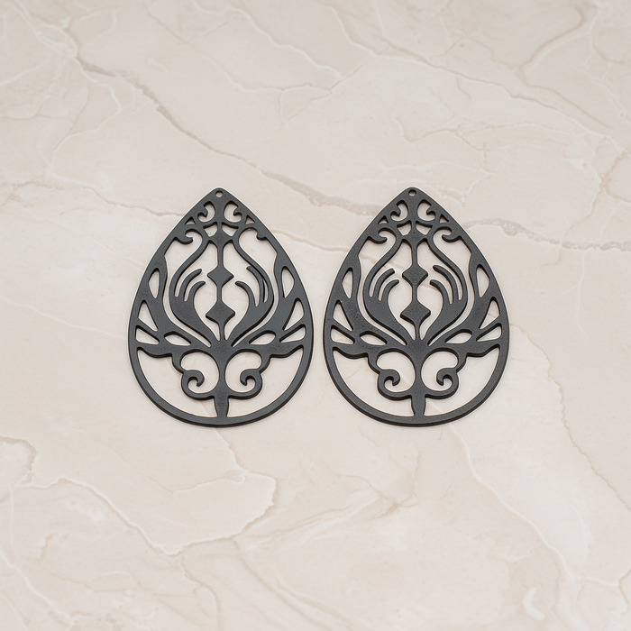 Peacock In Teardrop Pendant, 2 Pc on warm marble background (PD.585)